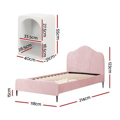 Artiss King Single Storage Bed Frame Velvet with Bedside Table Pink - Factory Direct Shop