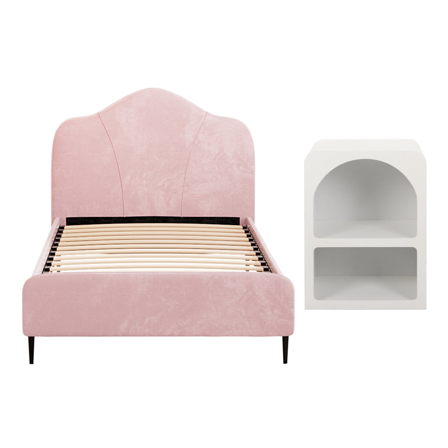 Artiss King Single Storage Bed Frame Velvet with Bedside Table Pink - Factory Direct Shop