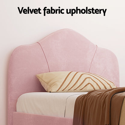 Artiss King Single Storage Bed Frame Velvet with Bedside Table Pink - Factory Direct Shop