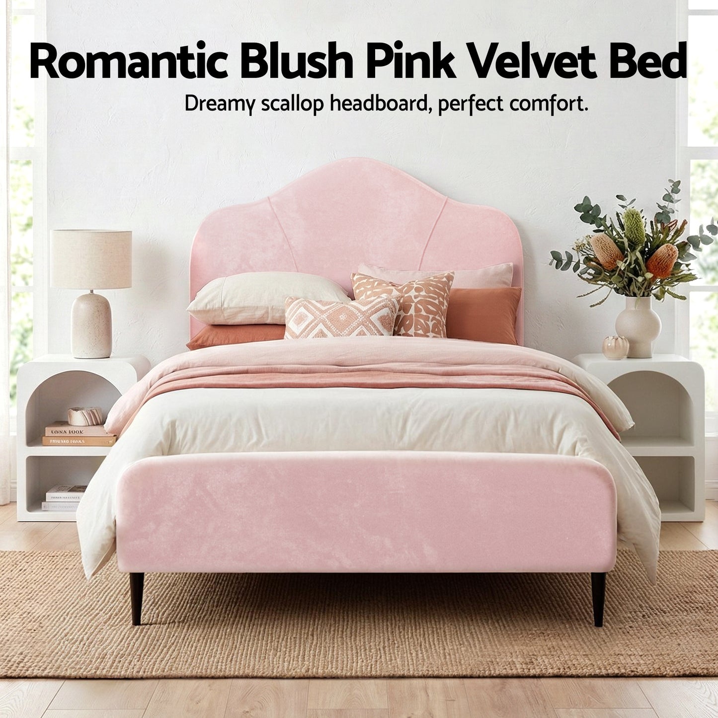 Artiss King Single Storage Bed Frame Velvet with Bedside Table Pink - Factory Direct Shop