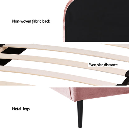 Artiss King Single Storage Bed Frame Velvet with Bedside Table Pink - Factory Direct Shop