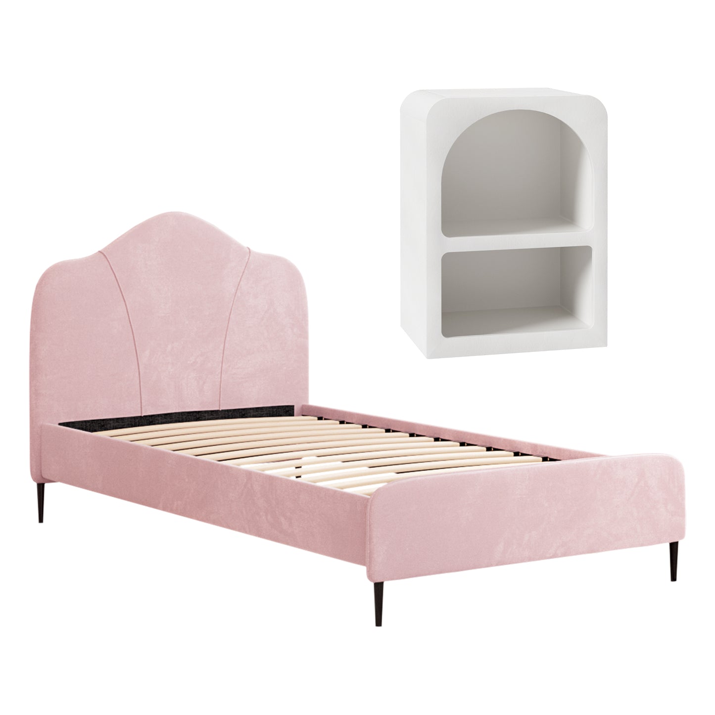 Artiss King Single Storage Bed Frame Velvet with Bedside Table Pink - Factory Direct Shop