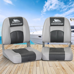 Seamanship 2X Folding Boat Seats Seat Marine Seating Set Swivels All Weather Charcoal & Grey