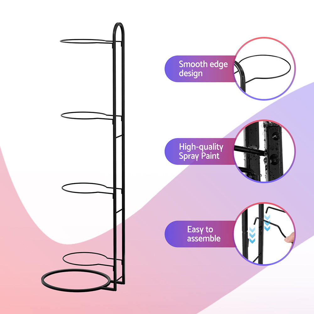Black metal rack with features highlighted on a gradient background