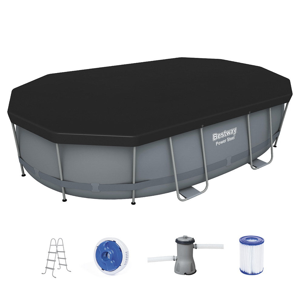 Bestway Power Steel pool set with accessories on a white background