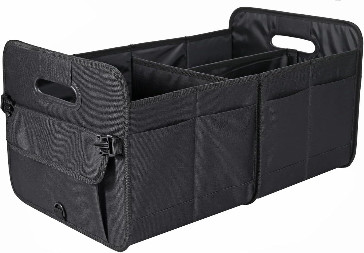 Organizer with Handles, 24x17.6x12.2 in, Collapsible

This large black car Storage Organizer is perfect for keeping your vehicle clean and organized. The 24x17.6x12.2 in size provides ample storage space, while the collapsible design allows for easy storage when not in use. The sturdy handles make it easy to transport items to and from your car.