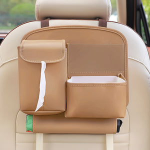 Brown Car Backseat Organizer with Multi-Pocket Storage and PP Trash Bin