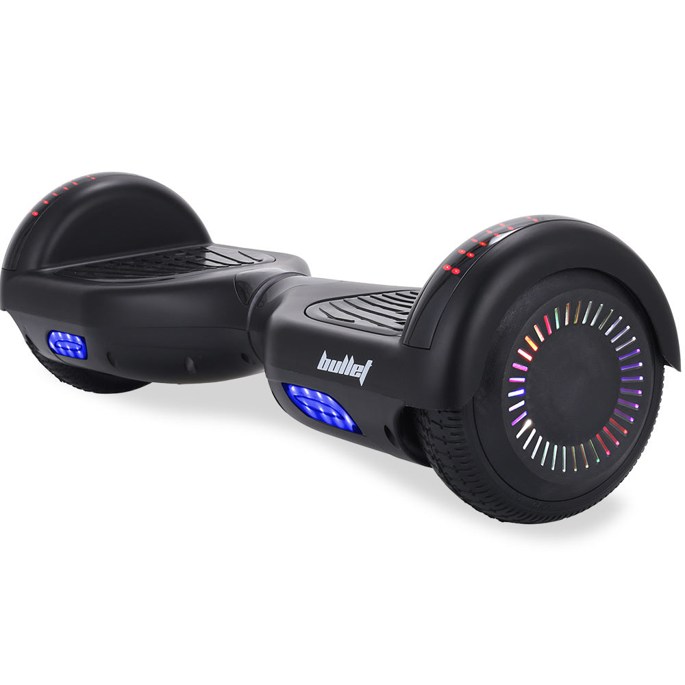 Bullet SX-2000 Hoverboard Scooter-500w Brushless, Superior Self-Balancing System, UL Certified, LED Lights, Black

Explore the advanced capabilities of the Bullet SX-2000 Hoverboard Scooter-500W-Black. Its high-speed chipset quickly responds to body movements for precise acceleration, turning, and reversing. With dual 250w brushless motors encased in aluminum, the SX-2000 can reach speeds of up to 12 km/h. And with a 36v lithium-ion battery, you can travel up to 10 km on a single charge. Plus, as a UL 2272 