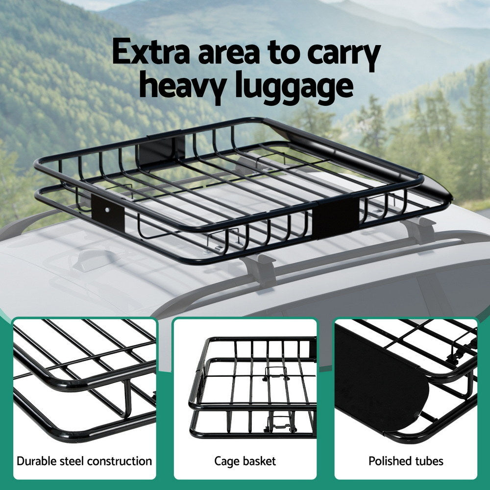 Giantz Universal Car Roof Rack Basket Luggage Vehicle Cargo Carrier 111cm Black