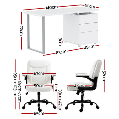 Artiss Computer Desk Executive Office Chairs Sets White