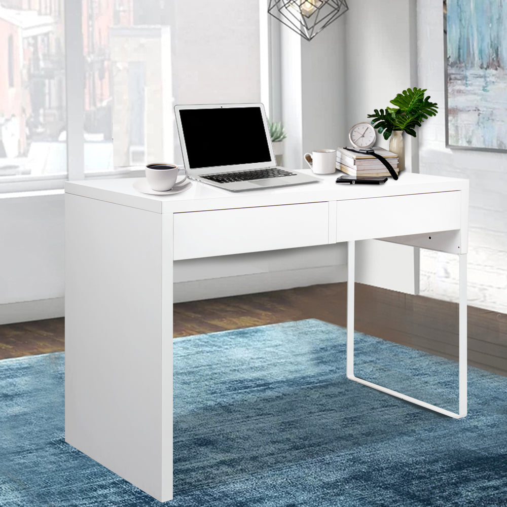Artiss Metal Desk with 2 Drawers - White