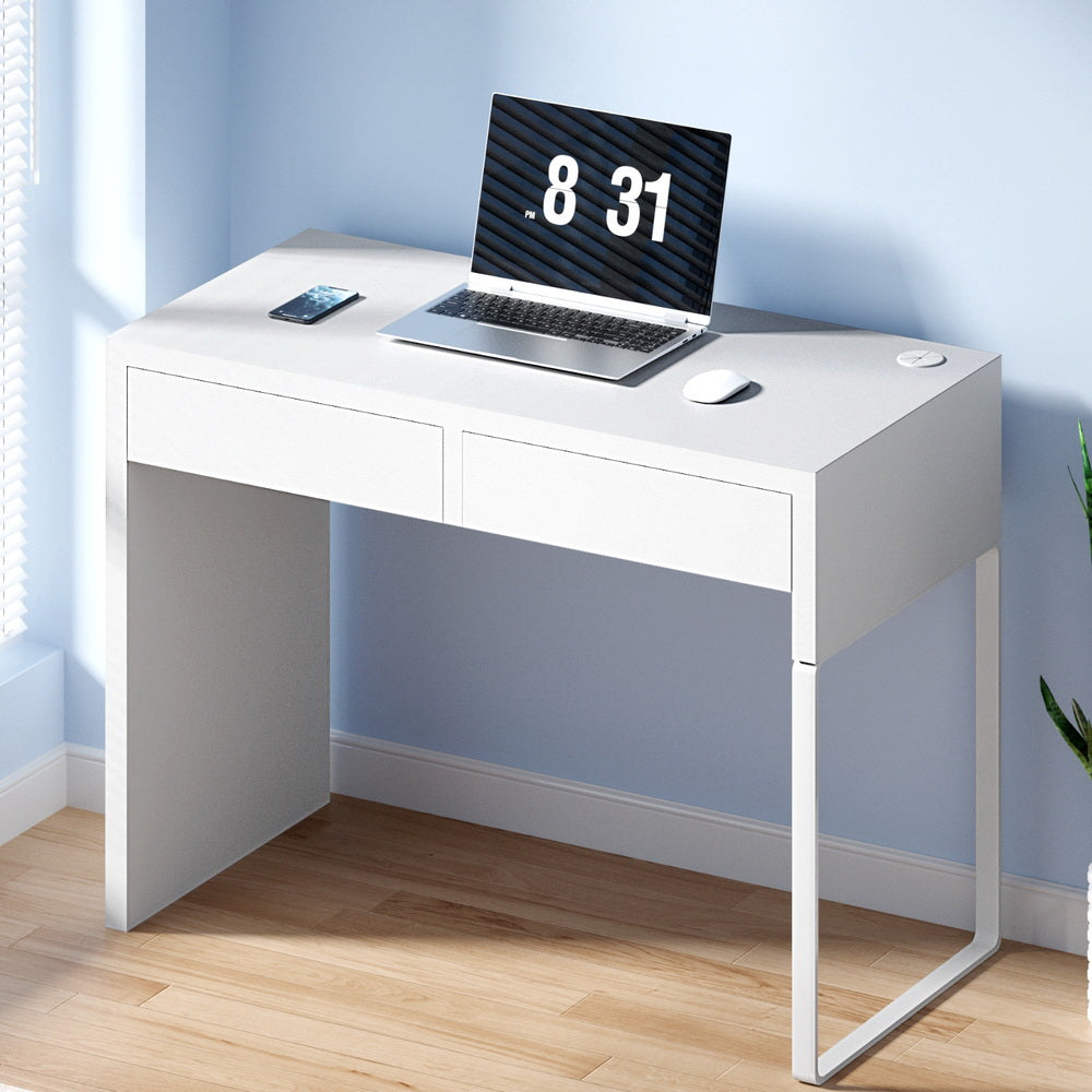 Artiss Metal Desk with 2 Drawers - White