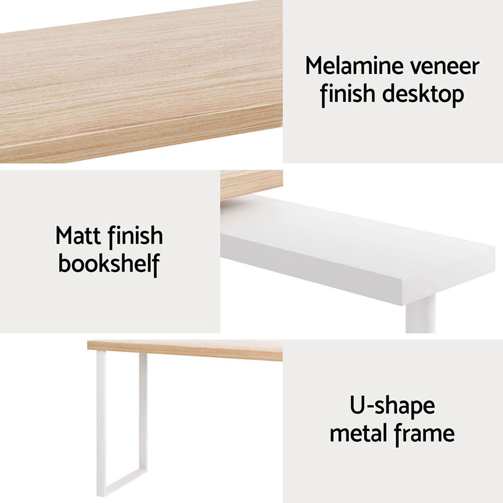 Artiss Rotary Corner Desk with Bookshelf - Brown & White