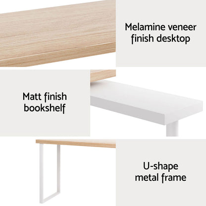 Artiss Rotary Corner Desk with Bookshelf - Brown & White