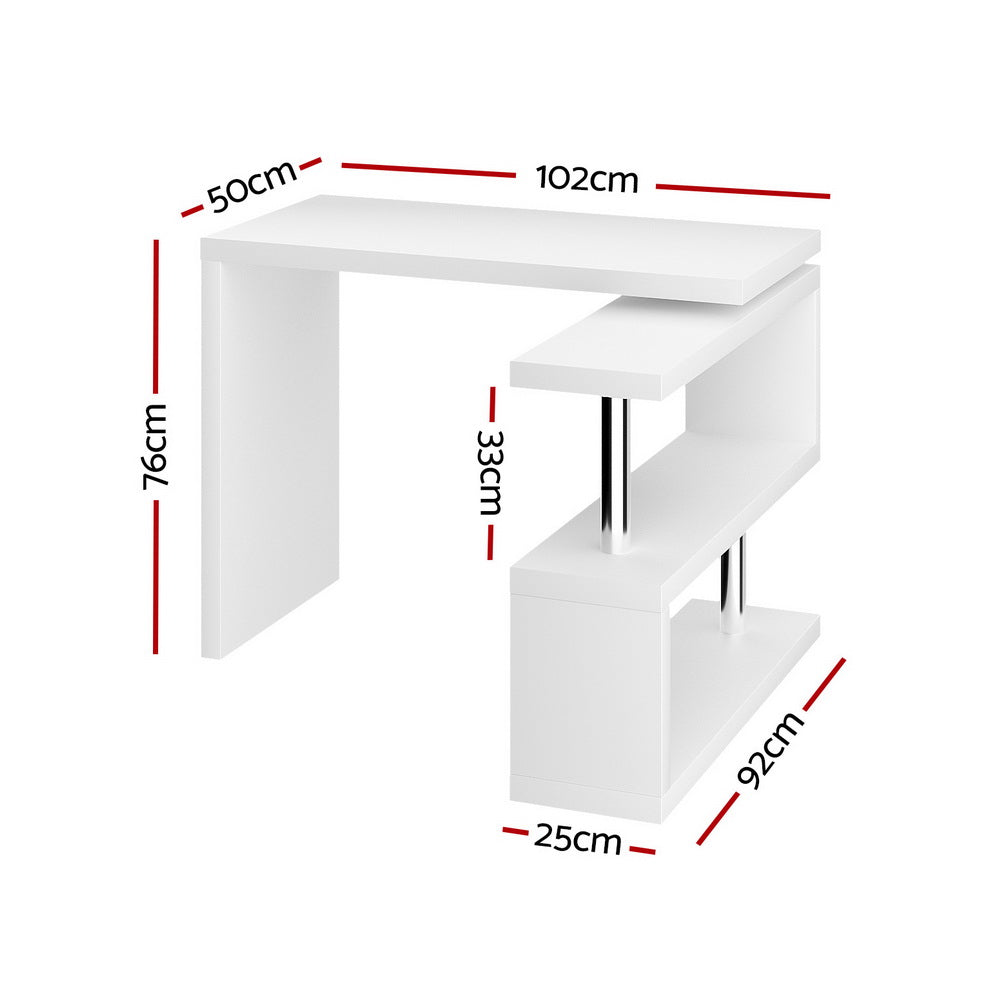 Artiss Rotary Corner Desk with Bookshelf - White