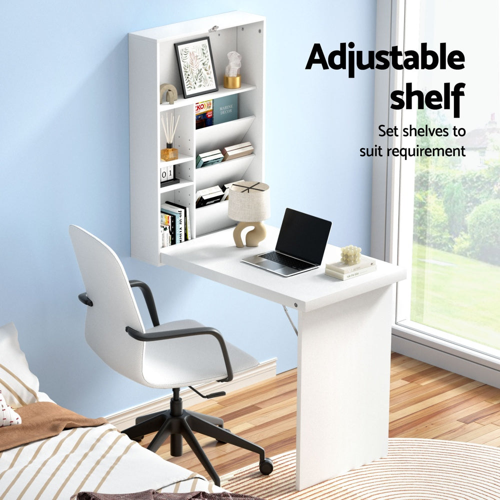 Artiss Foldable Computer Desk with Bookshelf - White
