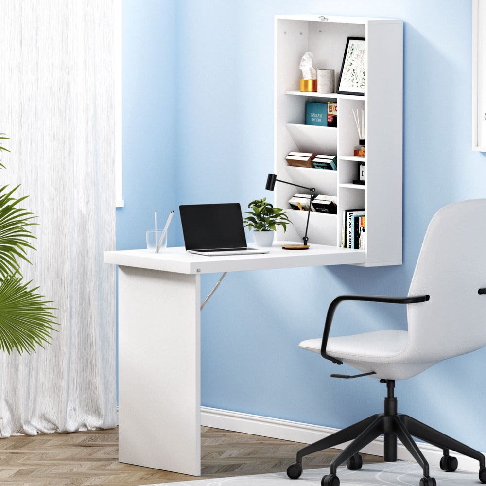 Artiss Foldable Computer Desk with Bookshelf - White