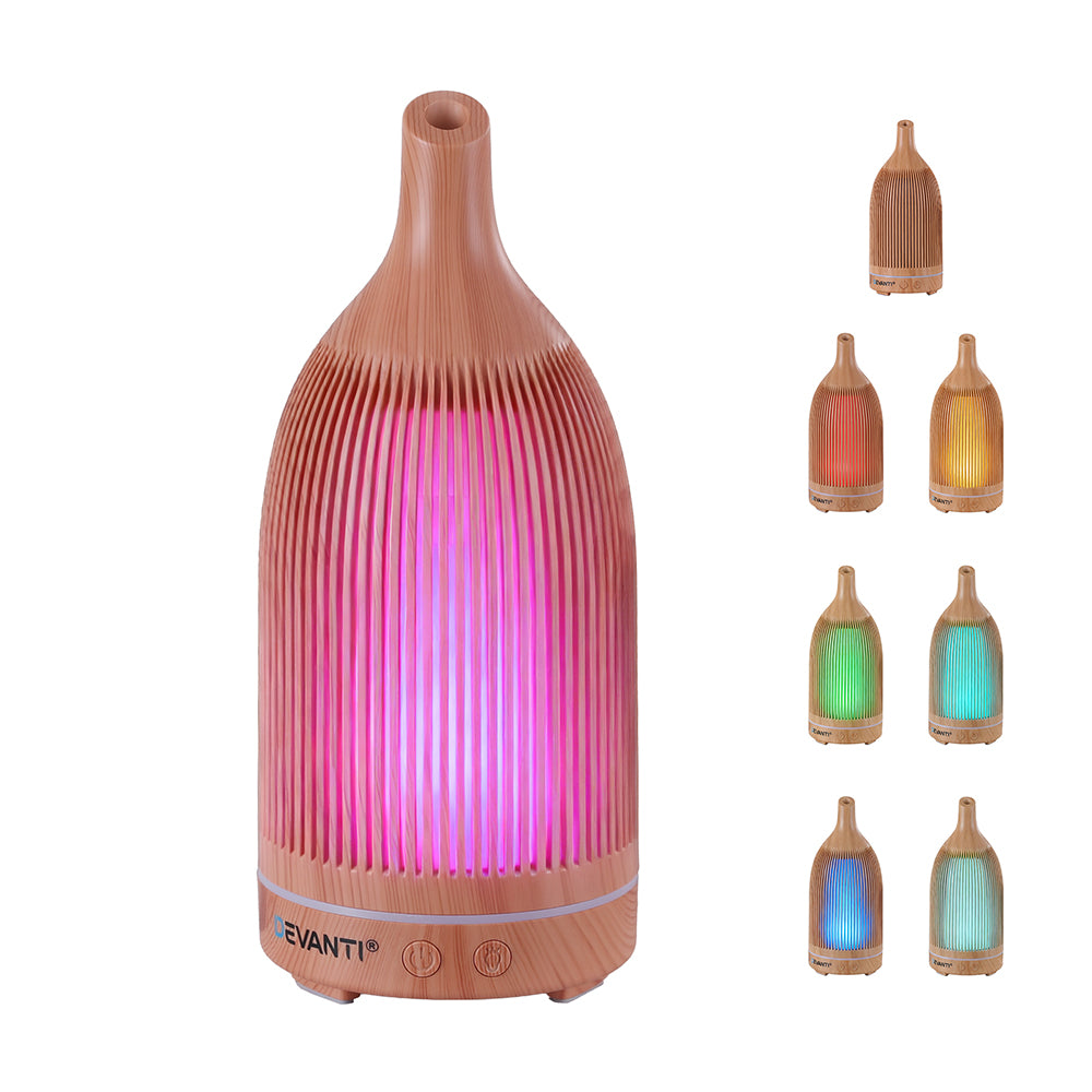 Devanti Ultrasonic Aroma Diffuser Aromatherapy 200ml LED Lights Iron Humidifier Forest Light wood grain - Factory Direct Shop