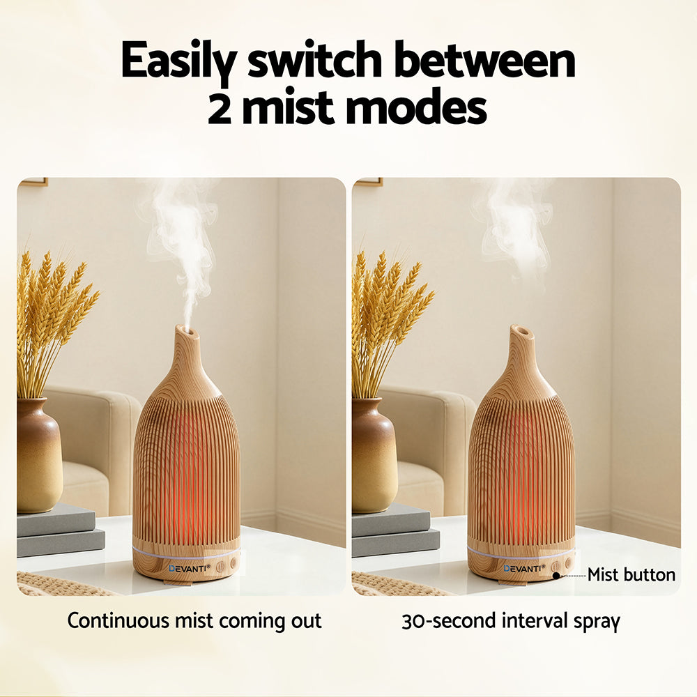 Devanti Ultrasonic Aroma Diffuser Aromatherapy 200ml LED Lights Iron Humidifier Forest Light wood grain - Factory Direct Shop