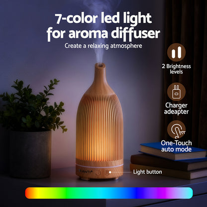 Devanti Ultrasonic Aroma Diffuser Aromatherapy 200ml LED Lights Iron Humidifier Forest Light wood grain - Factory Direct Shop