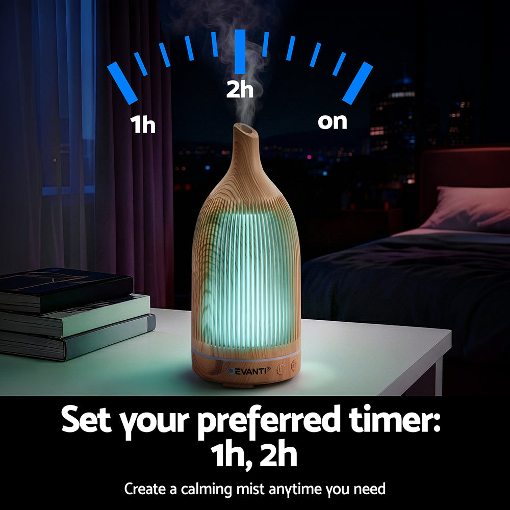 Devanti Ultrasonic Aroma Diffuser Aromatherapy 200ml LED Lights Iron Humidifier Forest Light wood grain - Factory Direct Shop