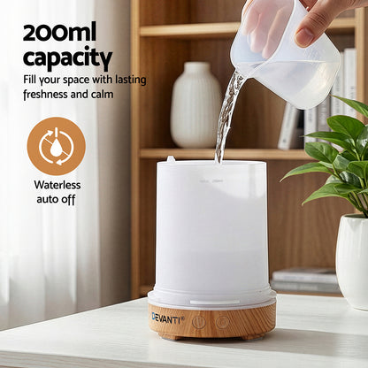 Devanti Ultrasonic Aroma Diffuser Aromatherapy 200ml LED Lights Iron Humidifier Forest Light wood grain - Factory Direct Shop