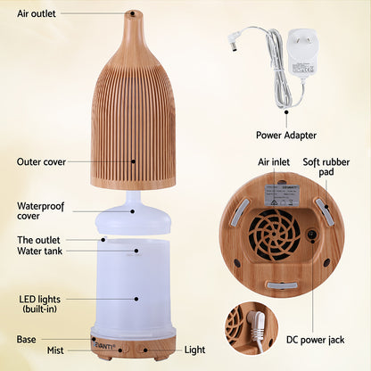 Devanti Ultrasonic Aroma Diffuser Aromatherapy 200ml LED Lights Iron Humidifier Forest Light wood grain - Factory Direct Shop