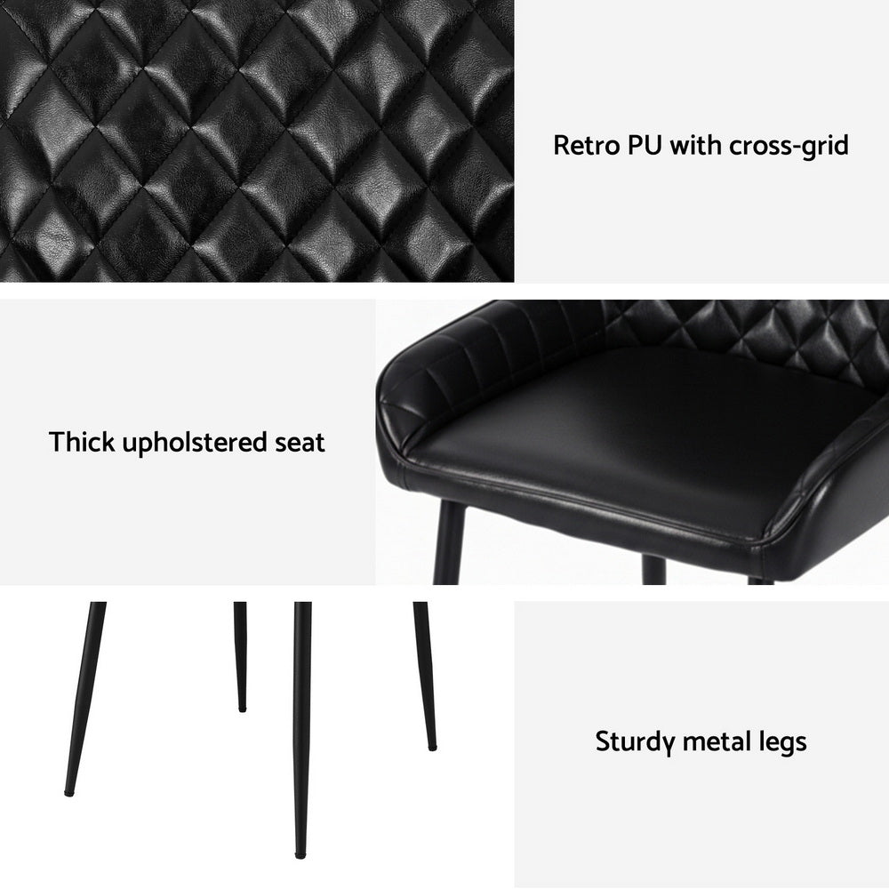 Artiss 2x Dining Chairs Retro PU Leather Kitchen Lounge Cafe Accent Chair Black