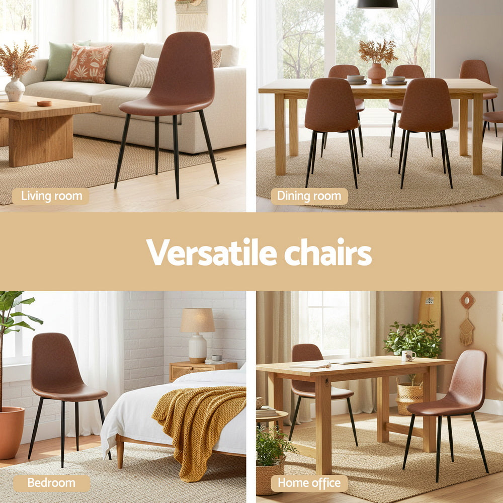 Artiss 2x Dining Chairs Retro PU Leather Kitchen Lounge Cafe Accent Chair Brown