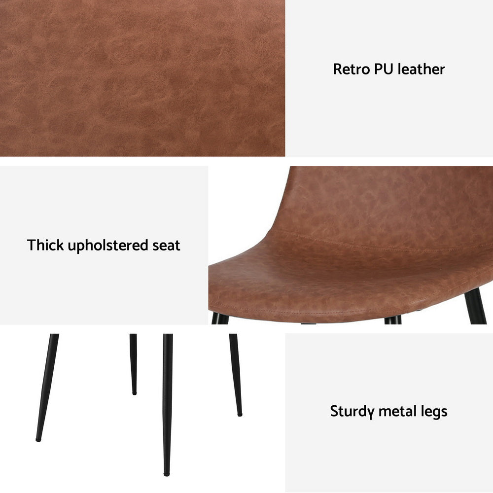 Artiss 4x Dining Chairs Retro PU Leather Kitchen Lounge Cafe Accent Chair Brown