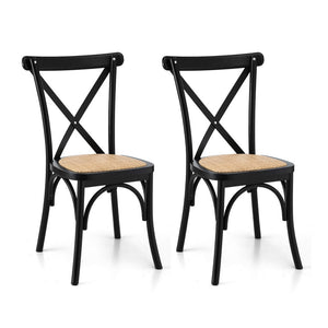 Artiss 2x Dining Chairs Rattan Wooden Kitchen Accent Chair Cafe Lounge Rubber Wood