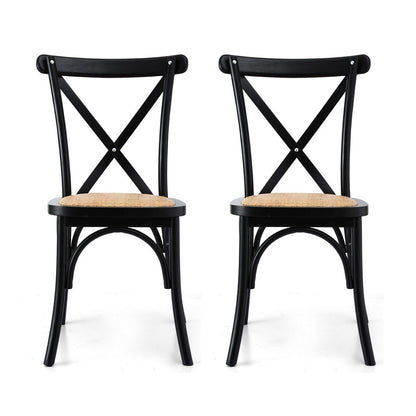 Artiss 2x Dining Chairs Rattan Wooden Kitchen Accent Chair Cafe Lounge Rubber Wood