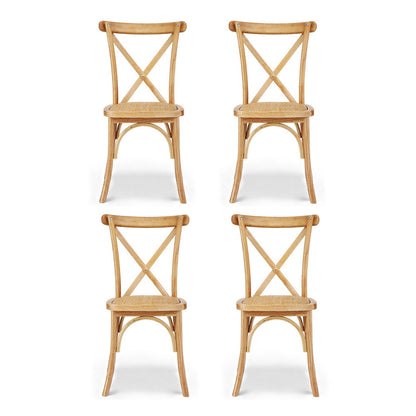 Artiss 4x Dining Chairs Rattan Wooden Kitchen Accent Chair Cafe Lounge Rubber Wood