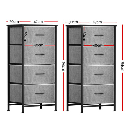 Artiss Set of 2 Chest of 4 Drawers Storage Dresser Tallboy Grey