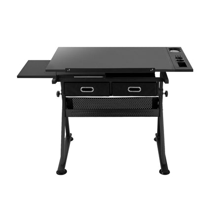 Artiss Drawing Desk Stool Set Drafting Table Adjustable Angle Tilt Drawers Black
