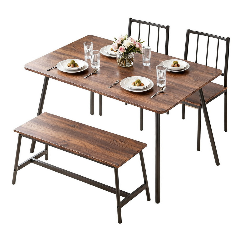 Artiss Dining Table and Chairs Set of 4 Bench Kitchen Furniture Rustic Brown