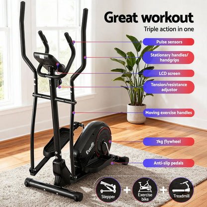 Everfit Exercise Bike Elliptical Cross Trainer Home Gym Fitness Machine LCD - Factory Direct Shop