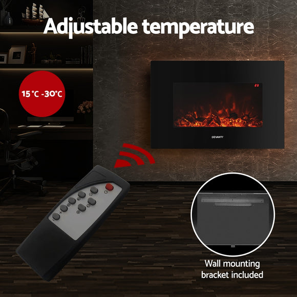 Devanti Electric Fireplace Heater 2000W Black