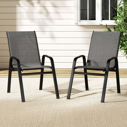 Gardeon 2PC Outdoor Dining Chairs Stackable Lounge Chair Patio Furniture Grey