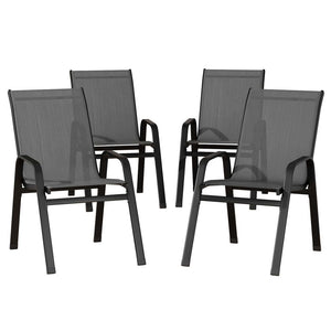 Gardeon 4PC Outdoor Dining Chairs Stackable Lounge Chair Patio Furniture Grey