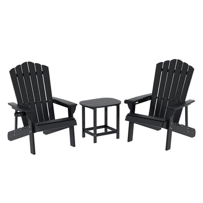 Gardeon Outdoor Table and Chairs HDPE Adirondack Beach Chair Sun Lounge Patio Furniture Garden Black