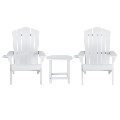 Gardeon Outdoor Table and Chairs HDPE Adirondack Beach Chair Sun Lounge Patio Furniture Garden White
