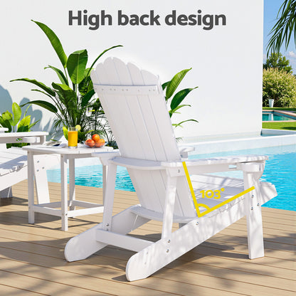Gardeon Outdoor Table and Chairs HDPE Adirondack Beach Chair Sun Lounge Patio Furniture Garden White