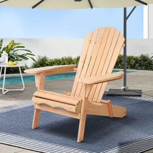 Gardeon Adirondack Outdoor Chairs Wooden Beach Chair Patio Furniture Garden Natural