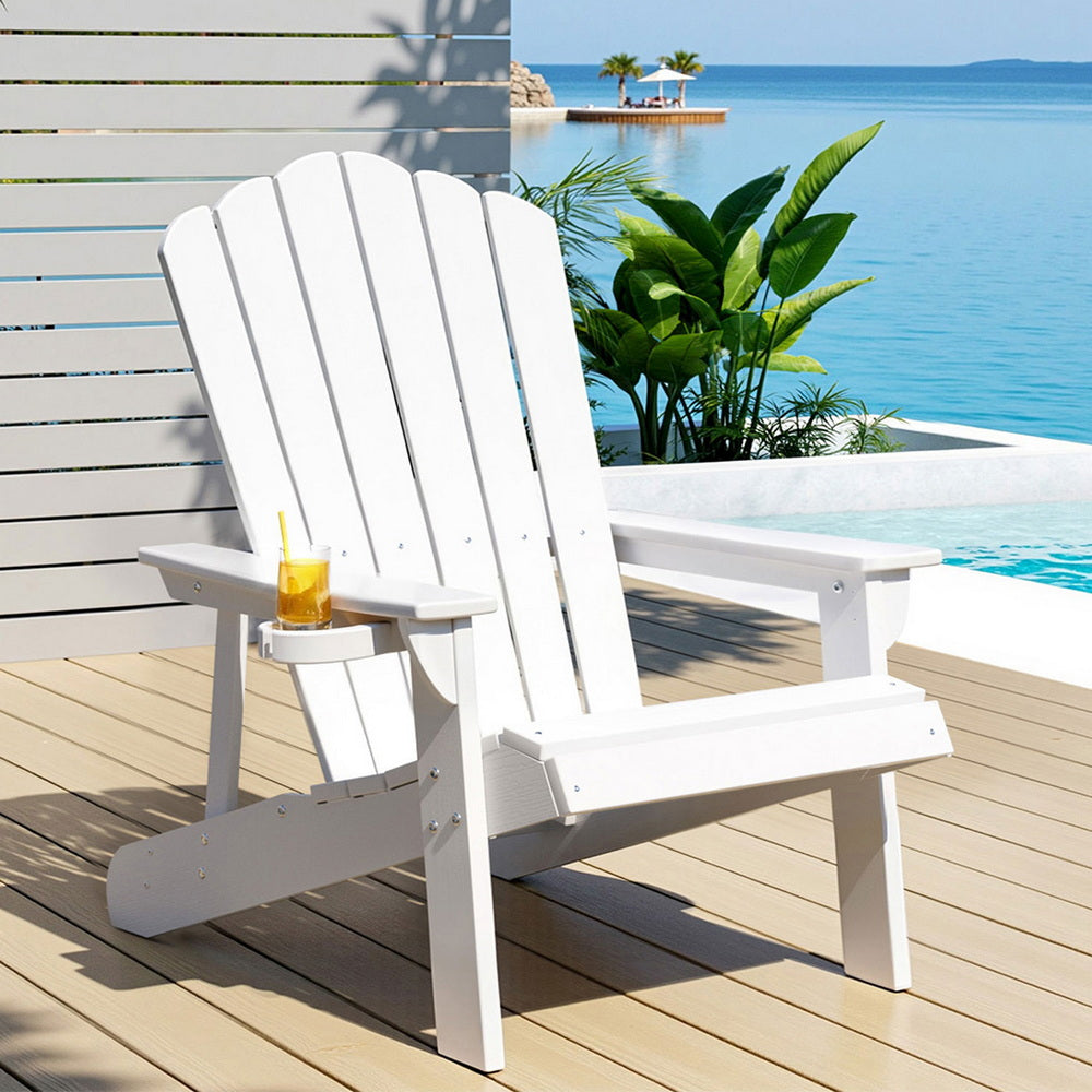 Gardeon Outdoor Chairs HDPE Adirondack Beach Chair Sun Lounge Patio Furniture Garden white