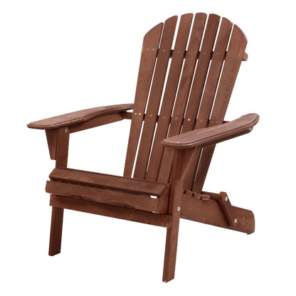 Gardeon Adirondack Outdoor Chairs Wooden Foldable Beach Chair Patio Furniture Brown