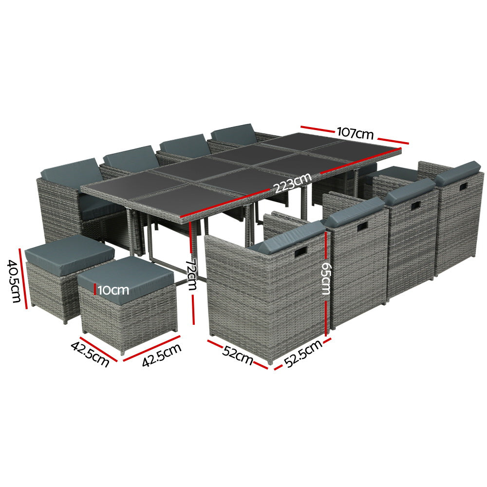 Outdoor Dining Table Set-13-Piece-Grey