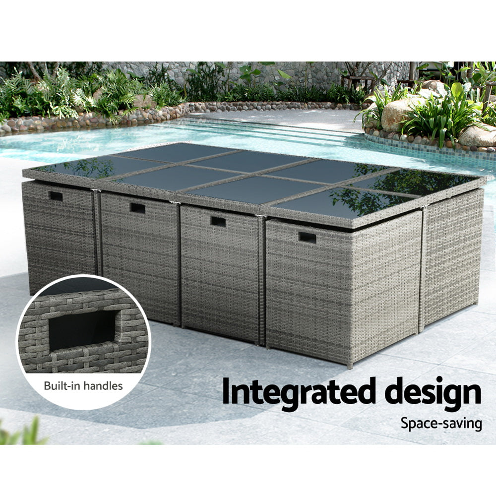 Outdoor Dining Table Set-13-Piece-Grey