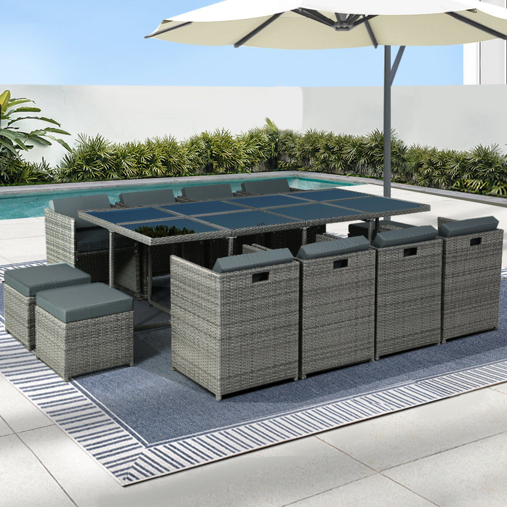 Outdoor Dining Table Set-13-Piece-Grey