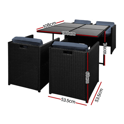 Outdoor Dining Table Set-5 Piece-Black